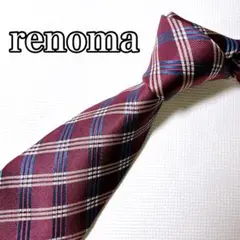 【極美品】レノマ renoma チェック柄 パープル ワインレッド ネクタイ