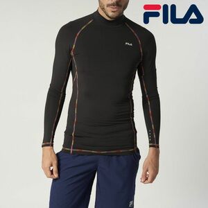 ●送料390円可能商品 フィラ FILA 新品 メンズ 水陸両用 速乾 ハイネック コンプレッション 長袖 シャツ [445111KMLT1N-L]一 三 弐★QWER