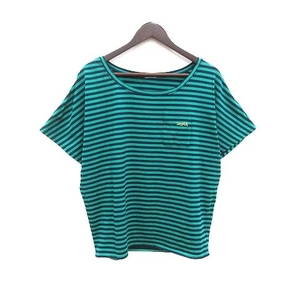 エックスガール x-girl Tシャツ カットソー ドルマンスリーブ ボーダー 五分袖 1 緑 グリーン 紺 ネイビー /YK レディース