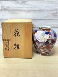 (n2024) 深川製 花瓶 壺 椿 蝶 直径17cm