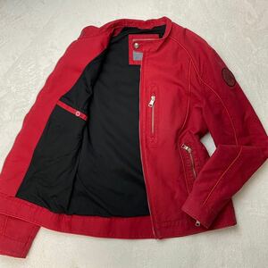 希少カラー 極美品 ARMANI EXCHANGE アルマーニエクスチェンジ AX ロゴワッペン ブルゾン ライダースジャケット デニム メンズ 赤 レッド