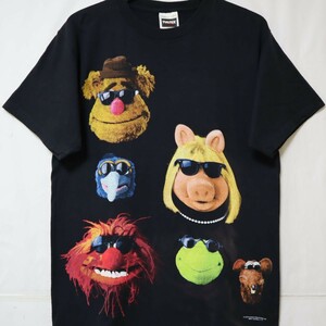 レア サングラス着用 フォトT 90s USA製生地 Sesame Street セサミストリート エルモ カーミット 半袖 Tシャツ シングル M ブラック 黒//☆