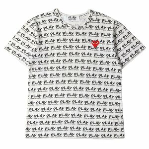 COMME des GARCONS コムデギャルソン Tシャツ サイズ:M プレイ ハートワッペン ロゴ総柄 AZ-T036 PLAY AD2005 ホワイト 日本製