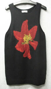 ヨウジヤマモト プールオム：21-22AW 花 刺繍 ニット ベスト （ セーター 花と少年 2022秋冬 Yohji Yamamoto pour HOMME Flower Knit Vest