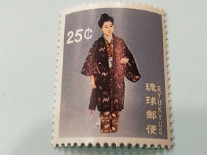 琉球切手ー89　《民族舞踊》切手〈英字入〉　しのび　２５￠　