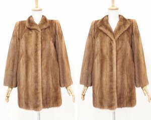 美品【 ROTINY / 銀 SAGA MINK / 衿2WAY 】 高級毛皮 パステルミンク ◆ハーフコート 77cm丈 ◆ライトブラウン ◆サイズ 9号 ◆U257Y