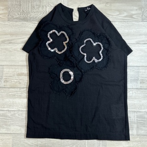 tricot COMME des GARCONS/トリコ コムデギャルソン/レース×ビーズ フラワーモチーフ S/S Tシャツ/ブラック/半袖Tシャツ/TL-T054