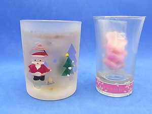 グラス入り　キャンドル　2種セット【サンタ　ツリー　クリスマス】【水に浮く　桜の香り ロウソク3個】　送料￥510～