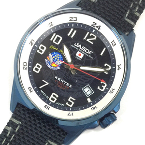 送料360円 1円 ケンテックス 電波ソーラー 腕時計 ブルーインパルス JSDF ラウンド デイト メンズ 稼働 同梱NG