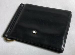 正規 モンブランMONTBLANC レザーマネークリップ黒 財布 ウォレット カードポケット有〇 名刺入れ ブラックレザー×ホワイトスターアイコン