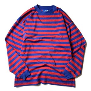 ナイスカラー! 90s USA製 JACLYN SPORT ヴィンテージ ボーダープリント 長袖 カットソー Tシャツ ロンT ネイビー レッド 紺 青 S メンズ