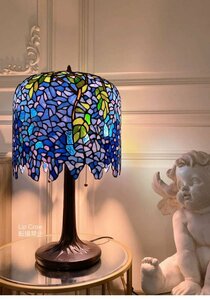 3灯式 ステンドグラスランプ アンティーク調 ティファニー スタンドライト テーブルランプ 藤の花 芸術品