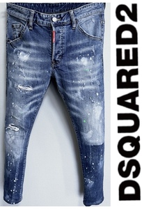 定価99,000円DSQUARED2ディースクエアードSLIM JEANダメージペイント加工デニムMADEinITALY46 SKATER KENNY SEXY TWIST COOLGUY TIDY BIKER