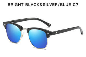 サングラス メガネ　サーモント レンズ 伊達メガネ UV400 スモーク 紫外線カット 目の保護 日焼け対策 男女兼用 メンズ　ブルー　1