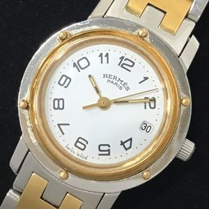 エルメス クリッパー デイト クォーツ 腕時計 CL3.240 レディース ホワイト文字盤 未稼働品 純正ブレス HERMES
