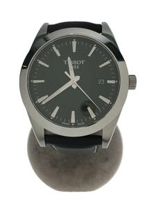 TISSOT◆クォーツ腕時計/アナログ/レザー/ブラック/T127410A