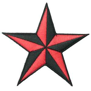 アイロンワッペン STAR スター 星 レッド ブラック デザイン 簡単貼り付け アップリケ 刺繍 裁縫 
