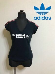 adidas originals アディダス オリジナルス レディース Vネック Tシャツ トップス サイズS 半袖 黒 983191