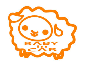 ステッカー BABY in CAR 【 ひつじ / オレンジ 】 ベビーインカー 赤ちゃんが乗ってます ベビー用 カッティングステッカー 防水 羊 ヒツジ