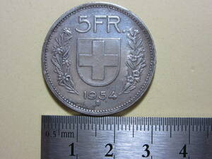 ２、スイス　５FR銀貨　１９５４年　１４，９９ｇ