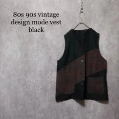 90s vintage 古着 patterned vest black