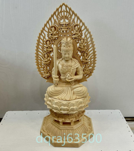 極上品 仏教美術 彫仏像　虚空蔵菩薩像　檜木 高約28cm