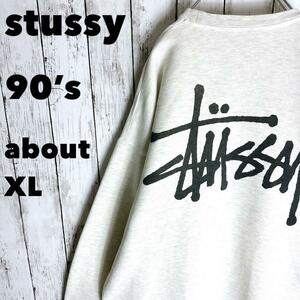stussy 90s ボロ【オールドステューシー】 スウェット デカロゴ 両面ロゴ グレー ショーンロゴ XL相当