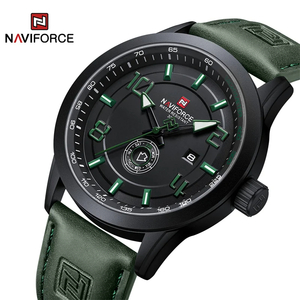 【Black×Green】メンズ高品質腕時計 海外人気ブランド NAVIFORCE スポーツ クロノグラフ 防水 クォーツ式 発光 PUバンド