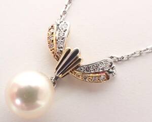 磨き済 美品 MIKIMOTO ミキモト パール ダイヤ ペンダント ネックレス K18/K14 18金 D0.07ct 4.6g