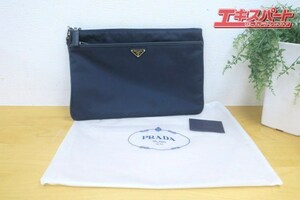 PRADA プラダ クラッチバッグ 2VN012 TESSUTO+SAFFIANO メンズ セカンドバッグ ブルー 極美品 戸塚店