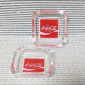 当時物 希少レア コカコーラ ガラス製灰皿 アッシュトレイ 旧ロゴ Drink Coca-Cola ドリンク コカコーラ 1971〜1986年 2個セット②