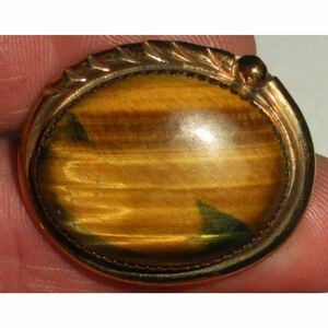 超希少!VTG NAVAJO 40’s GOLD ON STERLING SILVER TIGERS EYE PIN BROOCH USA HOPIビンテージナバホゴールドオンシルバータイガーアイピン