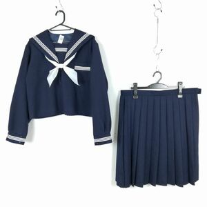 1円 セーラー服 スカート スカーフ 上下3点セット 大きいサイズ 特大 冬物 白3本線 女子 学生服 中学 高校 紺 制服 中古 ランクB NA1981