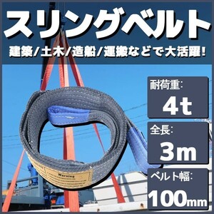スリングベルト 3m 幅100mm 耐荷4t 玉掛け 帯 ベルトスリング 繊維 吊り具 クレーン 建設 船舶 運搬 土木