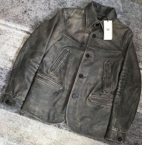 最高のヴィンテージ加工&インディゴ染め 新品未使用品 ★ RRL ★ ダブルアールエル ラルフローレン レザーカーコート レザージャケット XS