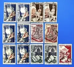 海外切手　使用済み　外国切手　フランス　1954年　シリーズ5種完　13枚