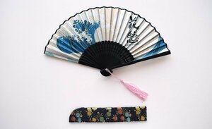 【花魁/Folding Fan】★扇子 6.5寸 ブラック/ピンク（OSEN65-BP）★花魁JAPANオリジナルデザイン 専用外袋付
