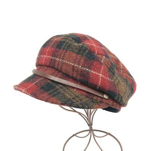 良好◆CA4LA カシラ×ムーン キャスケット ◆ レッド ウール100％ チェック柄 レディース 帽子 ハット hat 服飾小物