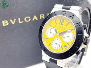 2404604888　＃ 1円～！ BVLGARI ブルガリ AC38TA 自動巻き アルミニウム クロノグラフ デイト 腕時計 イエロー文字盤 黄色 純正ベルト