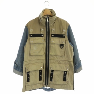 ディーゼル DIESEL G-CLARICE JACKET ミリタリージャケット ブルゾン デニム ミドル丈 ダメージ加工 オーバーサイズ XXS ベージュ 青 ブル