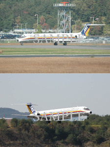 D【航空機写真】Ｌ版２枚　JAS　日本エアシステム　MD-81　岡山空港