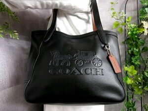 ●超美品●COACH コーチ●ウィズ ホース アンド キャリッジ●カーフ レザー 本革●トート バッグ●黒●G金具●肩掛け●B5 書類●Js46449