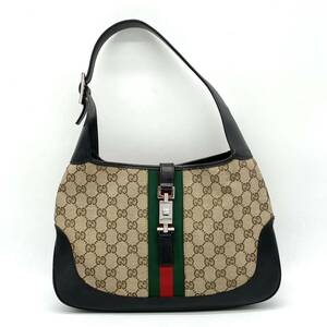 1円 美品 GUCCI グッチ ジャッキー シェリーライン GGキャンバス レザー ブラウン ワンショルダーバッグ 肩掛け 001 3306