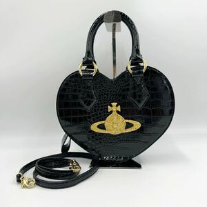 1円 vivienne westwood ヴィヴィアンウエストウッド ショルダーバッグ 2way ハート クロコ型押し オーブ ラメ エナメルレザー 黒 ブラック