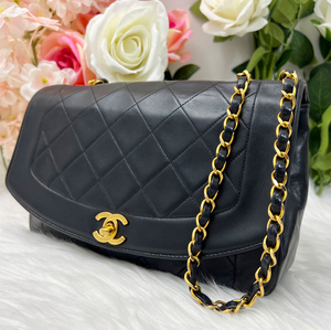 1円スタート CHANEL シャネル ダイアナ マトラッセ ラムスキン チェーンショルダーバッグ ブラック ボルドー ゴールド金具