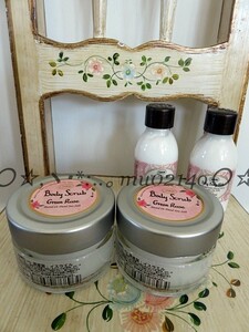 ★新品 未開封 SABON サボン ボディスクラブ グリーン ローズ 60g×2個＆グリーン ローズ ボディミルク 50ml 2個 計4個セット★