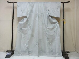 1円 中古 化繊 着物 紗 夏物 洗える 小紋 和装 桔梗 枝葉 草花 おしゃれ 高級 単衣 身丈160cm 裄62cm【夢職】★★