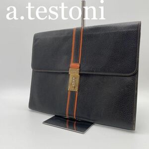 a.testoni セカンドバッグ セカンド レザー ダイヤル式 ブラック黒 