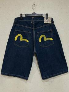 ※EVISU エヴィス エビス LOT 2001 イエローペイントカモメ ハーフショート デニムパンツ 濃いインディゴ 35 　　　 BJBD.C