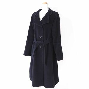 4-TE014 アルマーニコレツィオーニ ARMANI COLLEZIONI 高級ライン ウール ベルデットコート ネイビー 42 レディース